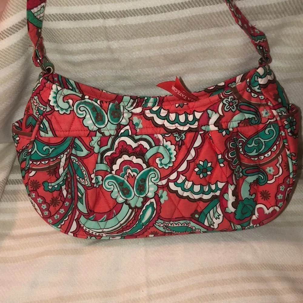 Bella Taylor Paisley Quilted Coral Green White Small Shoulder Hobo Bag Purse